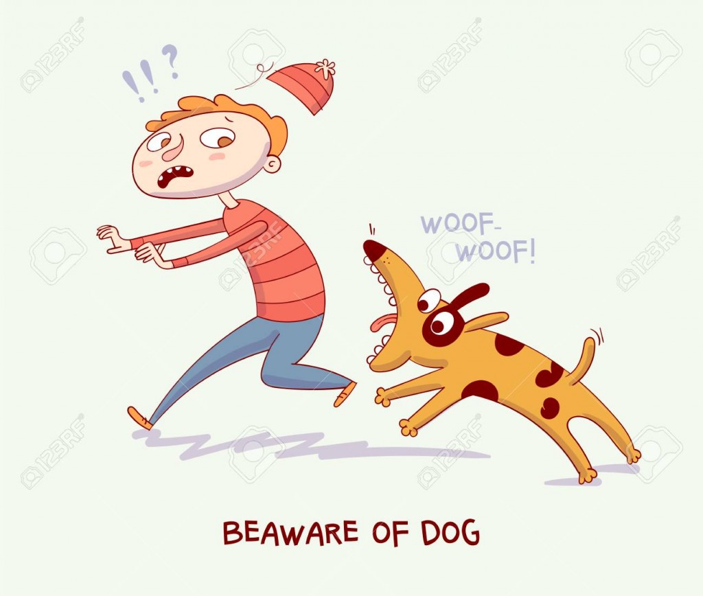 Warning! Beaware of dog. Dog bite man
