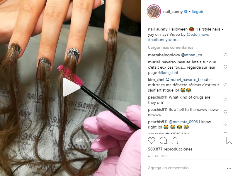 uñas con extensiones de cabello