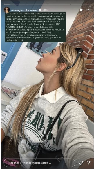 Oriana Marzoli relató cómo fue el robo que sufrió; delincuentes se llevaron el volante de su auto / www.instagram.com/orianagonzalezmarzoli