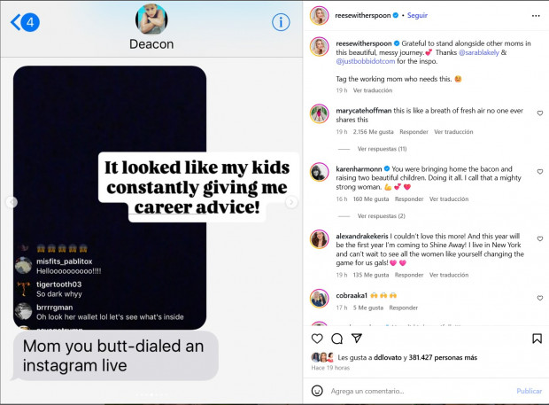 Incluso, advirtió que la "retaron" por comenzar un "Instagram Live" por error / www.instagram.com/reesewitherspoon