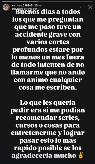 Lucas Lama Von der Forst aseguró que "tuve un accidente grave con varios cortes profundos" / www.pagina7.cl