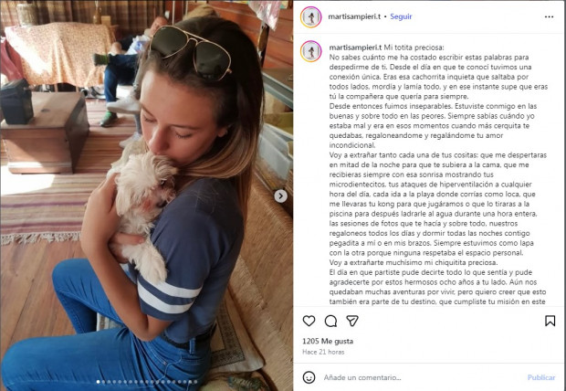 Hija de Maca Tondreau despidió a su mascota que falleció en violenta encerrona / www.instagram.com/martisampieri.t