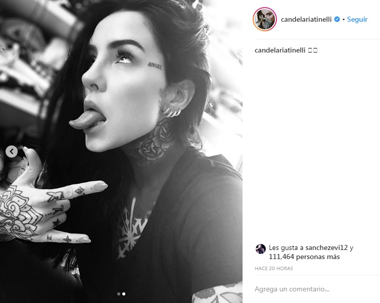 cande tinelli tatuaje en el rostro angel