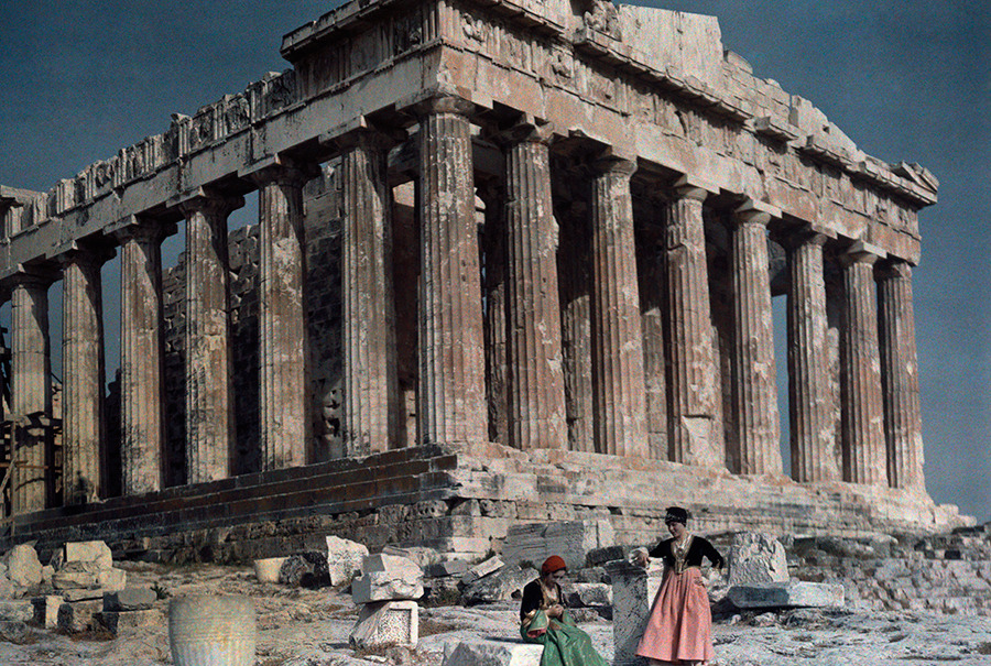 Women rest at the Parthenon