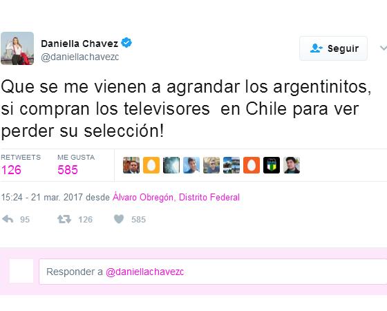 La modelo Daniella Chávez, muy provocadora contra la "Albiceleste".