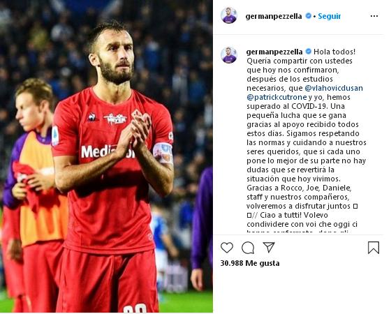 La publicación de Pezzella en Instagram.