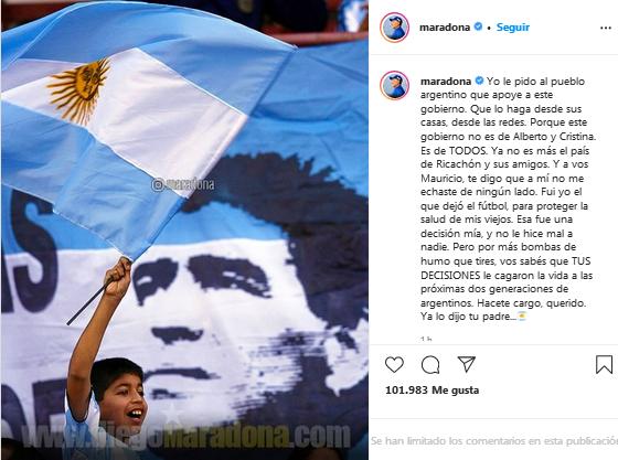 El posteo de Maradoina en Instagram,