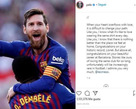 El posteo de Pelé en Instagram.
