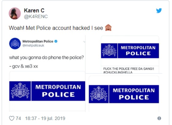 Estos son algunos de los mensajes que los hackers dieron a conocer a través de la cuenta de Twitter de la Policía de Londres.