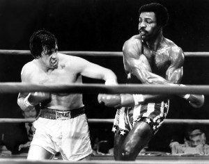 Rocky Balboa peleando contra Apollo Creed en "Rocky II".