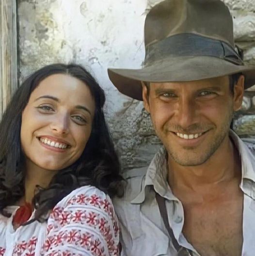 Karen Allen and Harrison Ford on the set of Raiders of the Lost Ark - 1981