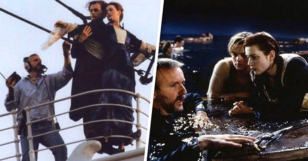 El director James Cameron preparando dos de las escenas más recordadas de la película "Titanic".
