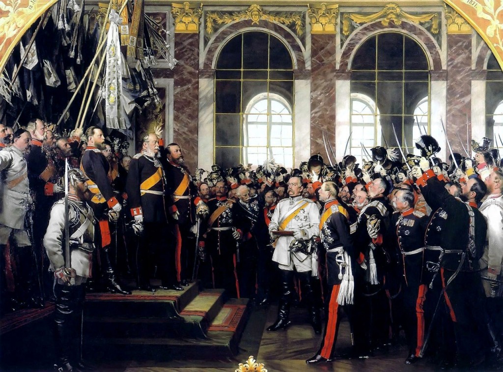 Proclamación del rey Guillermo I de Prusia como emperador del II Reich Alemán, en una ceremonia realizada en el salón de los espejos del Palacio de Versalles (Francia).