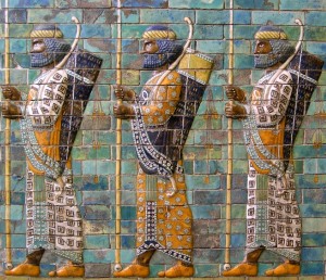 Mosaico que representa a Los Inmortales, el grupo de élite del ejército persa.