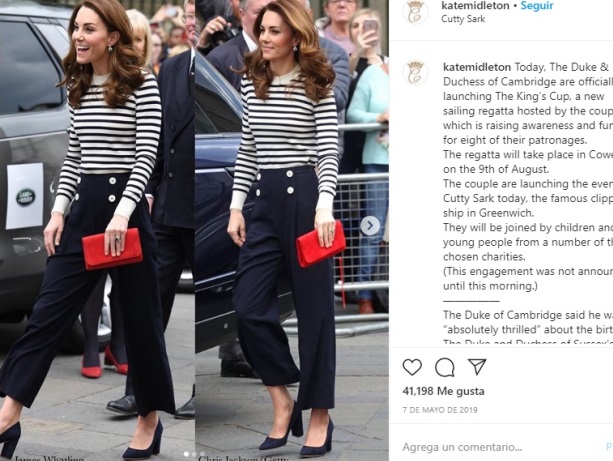 Durante la inauguración de la regata King's Cup en mayo de 2019, Kate vistió estos pantalones de estilo marinero con botones en el área frontal.