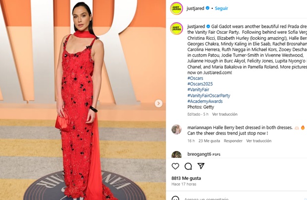 Gal Gadot usó un bello vestido rojo de Prada.