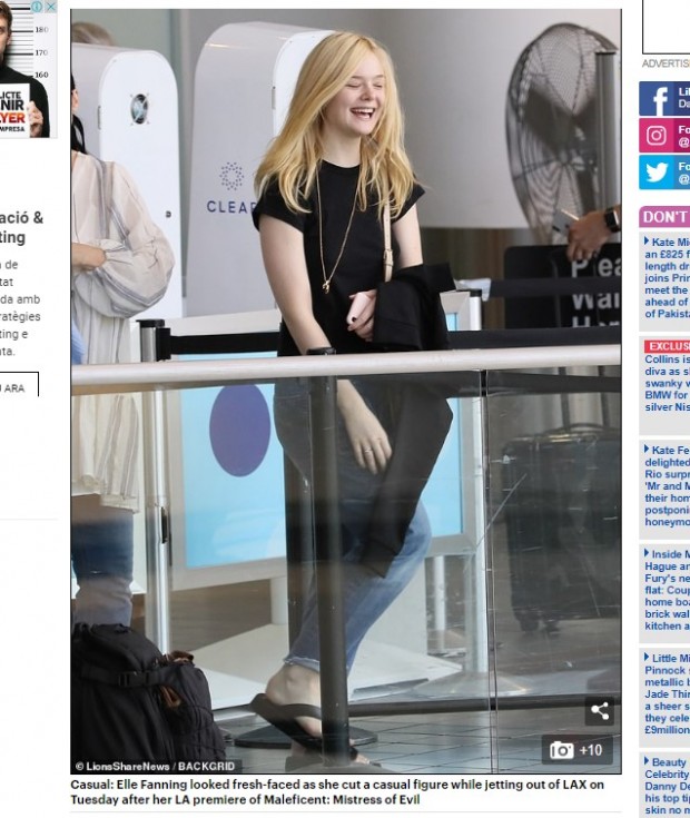 Luego de presentarse en la premiere de "Maléfica 2", Elle Fanning eligió salir sin maquillarse / Captura www.dailymail.co.uk