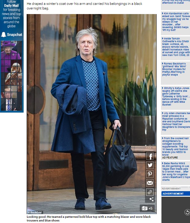 Paul McCartney parece hacerle caso a su hija Stella, quien le aconseja sobre cómo vestirse / Captura www.dailymail.co.uk