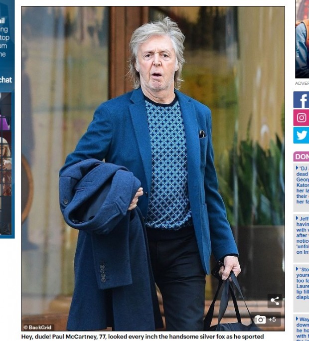 Este es el estilo, entre sofisticado y casual, de Paul McCartney a sus 77 años / Captura www.dailymail.co.uk