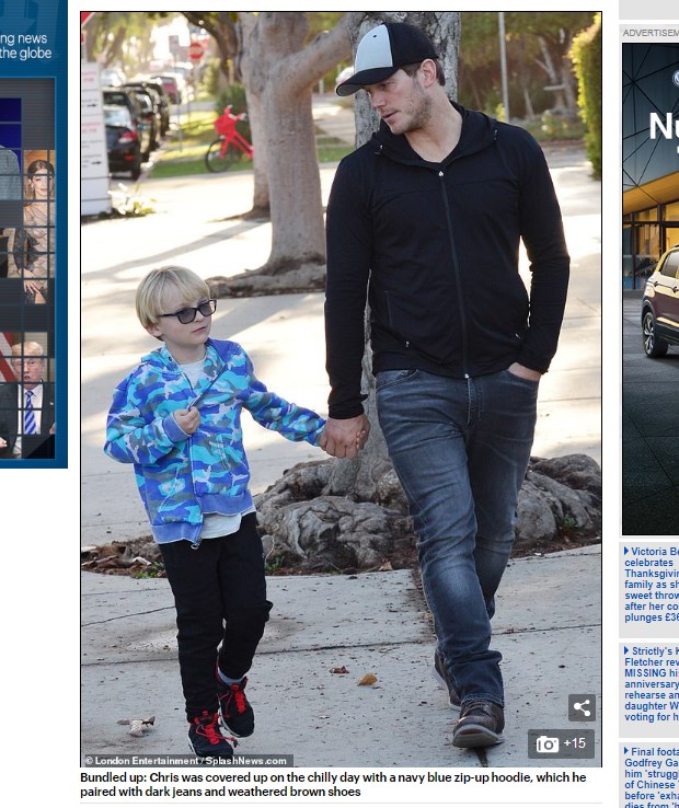 Chris Pratt y su hijo en Santa Monica / Captura www.dailymail.co.uk