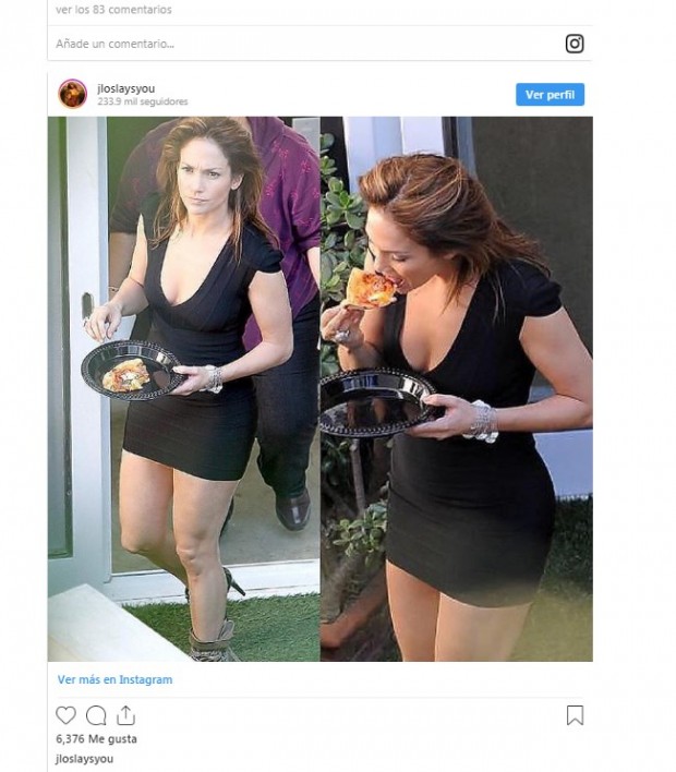 Jlo, siendo fotografiada comiendo, en un registro inédito / Captura laopinion.com