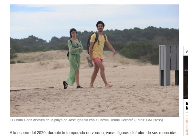 Úrsula Corberó y su novio, el "Chino" Darín, se disponen a disfrutar de sus vacaciones en la playa / Captura www.infobae.com
