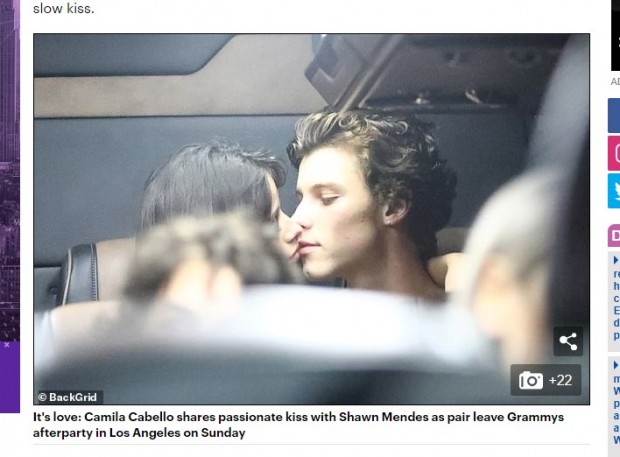 Camila Cabello y Shawn Mendes, sorprendidos a los besos en la fiesta posterior a los Grammys / Captura www.dailymail.co.uk