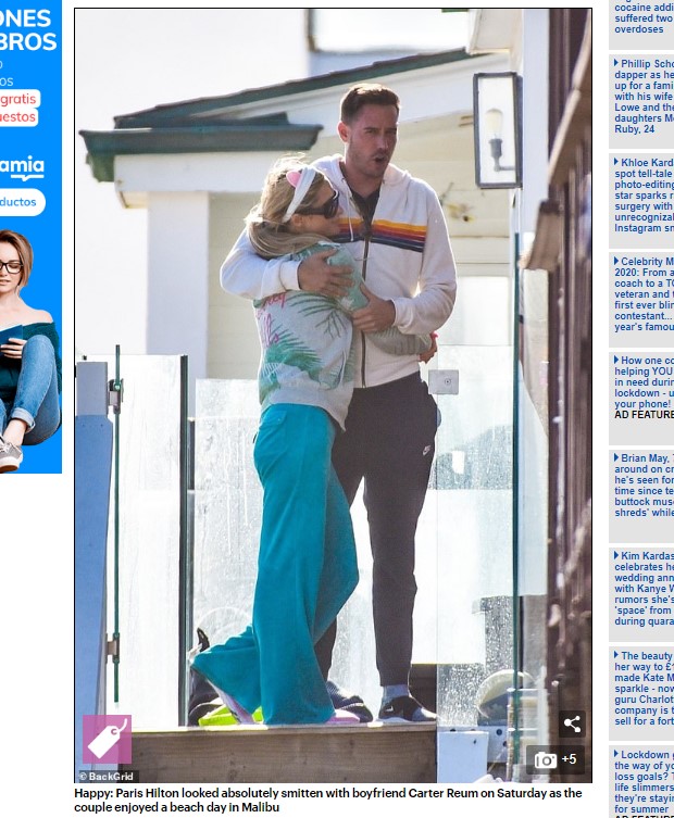Paris Hilton y su pareja, Carter Reum, fueron vistos por paparazzis en un paseo íntimo por Malibú / Captura www.dailymail.co.uk