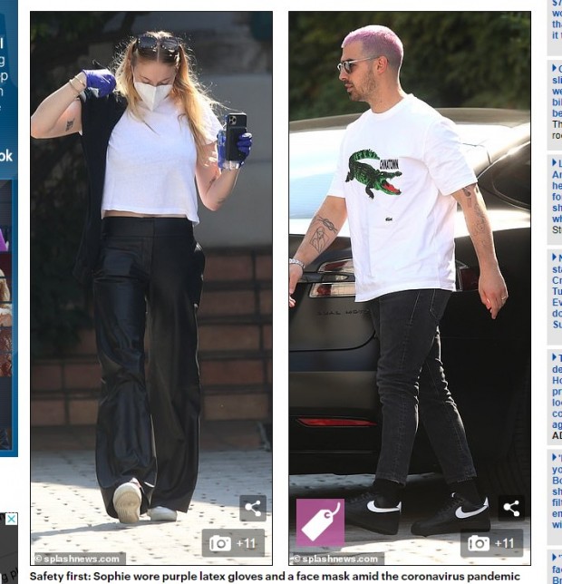 Al paseo se le sumó su marido Joe Jonas, quien se tiñó el pelo de color rosado / Captura www.dailymail.co.uk