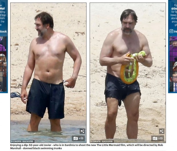 Javier Bardem, con quien se casó en 2010, también fue fotografiado en la playa / Captura www.dailymail.co.uk