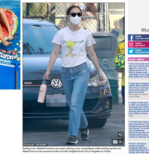 Natalie Portman, captada con una tenida sumamente informal / Captura www.dailymail.co.uk