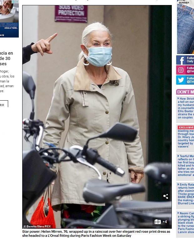 Helen Mirren, muy elegante en París / Captura www.dailymail.co.uk