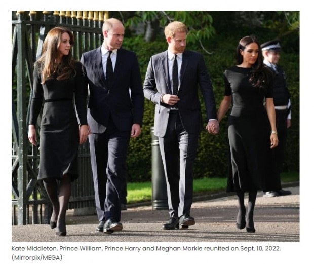 El registro más impensado: Kate Middleton y William junto a Meghan Markle y el príncipe Harry / Captura hollywoodlife.com