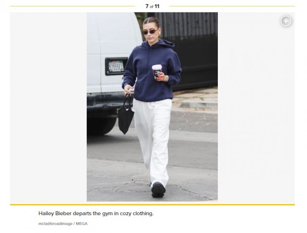 Hailey Bieber, captada a la salida del gimnasio / Captura pagesix.com