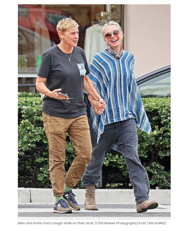 Ellen DeGeneres, de la mano de su mujer Portia De Rossi / Captura hollywoodlife.com