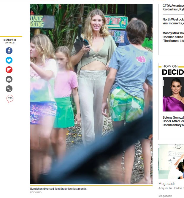 Giselle Bündchen, relajada pese a haberse divorciado hace tan solo 1 semana / Captura pagesix.com