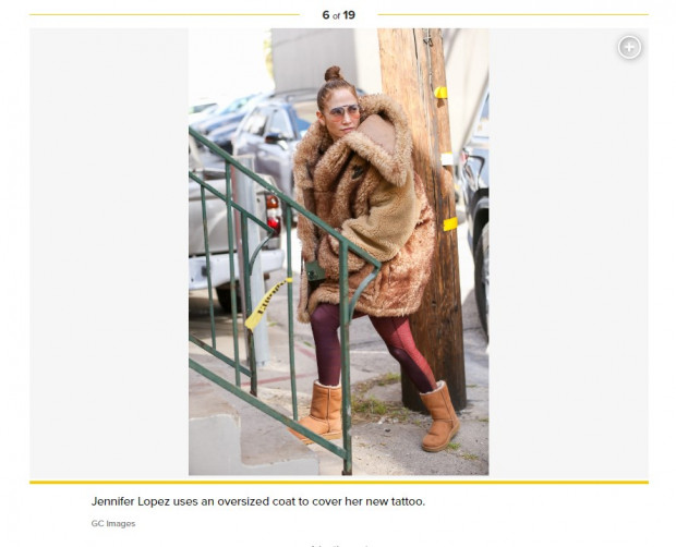 Jennifer Lopez se hizo un romántico tatuajer dedicado a Ben Affleck, pero decidió cubrirlo con este saco de talla grande / Captura pagesix.com