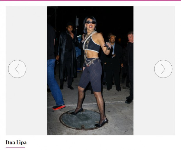 Dua Lipa sorprendió al asistir a una fiesta post Gala MET con un pantalón de ciclista y mascando chicle / Captura www.elmundo.es