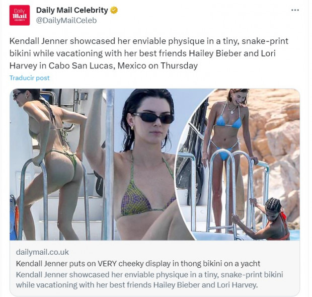Kendall Jenner, fotografiada en sus vacaciones con sus dos mejores amigas, en las que Bad Bunny brilló por su ausencia / Captura twitter.com/DailyMailCeleb