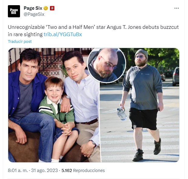 Angus T. Jones, estrella de "Two and a Half Men", irreconocible / Captura twitter.com/PageSix