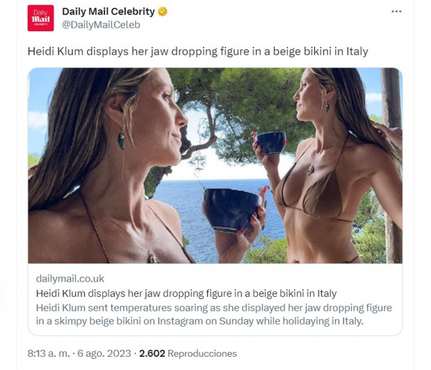 Heidi Klum continúa sumamente relajada en Italia / Captura twitter.com/DailyMailCeleb