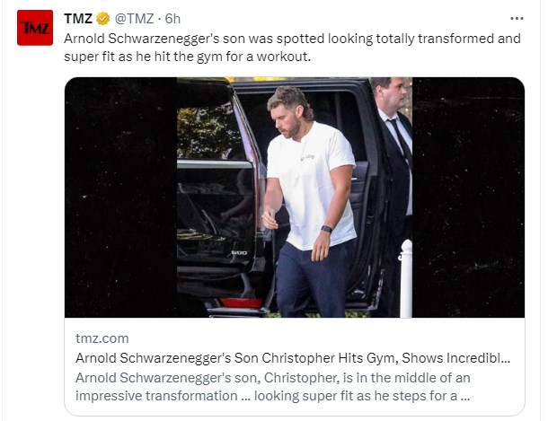 Christopher Schwarzenegger, hijo de Arnold, sorprendió con su transformación física / Captura twitter.com/TMZ