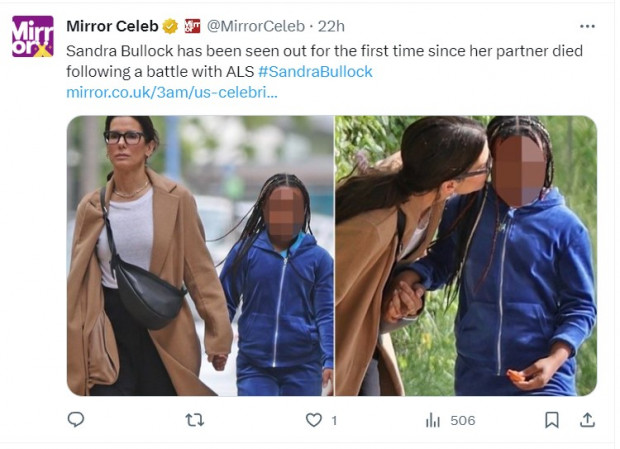 Sandra Bullock, fotografiada por primera vez desde el fallecimiento de su novio / Captura twitter.com/MirrorCeleb