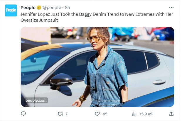 JLO lo hizo de nuevo, y sorprendió al ser captada con este traje extremadamente ancho / Captura twitter.com/people