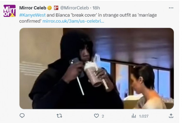 Kanye West sorprendió con un extraño atuendo junto a Bianca Censori / Captura twitter.com/MirrorCeleb