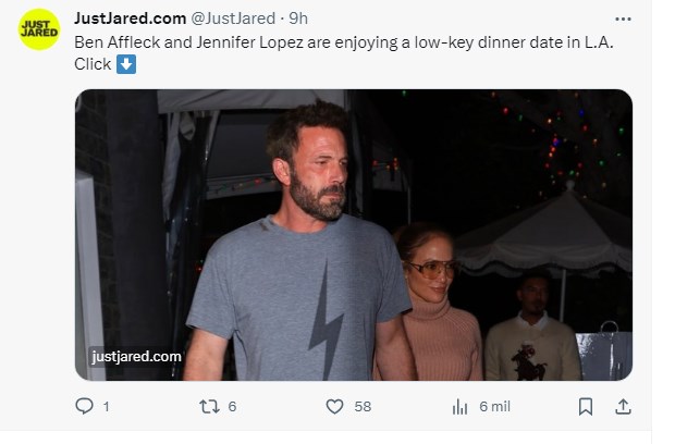 "Bennifer" continúa echando por tierra los rumores de una crisis / Captura twitter.com/JustJared