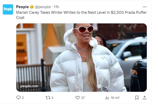 Mariah Carey, fotografiada con un abrigo al que pocos pueden acceder / Captura twitter.com/people