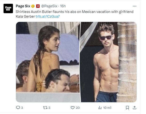 Kaia Gerber, fotografiada a puro relax junto a Austin Butler / Captura twitter.com/PageSix