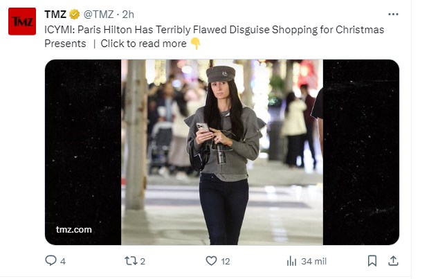Paris Hilton intentó "engañar" a los paparazzis con una peluca, pero fue descubierta fácilmente / twitter.com/TMZ
