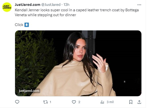Kendall Jenner soprendió con este abrigo de cuero en salida por Beverly Hills / twitter.com/JustJared